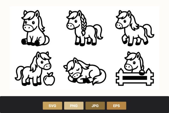 Download Cute Black White Cartoon Horse - Cartoon horse Collection