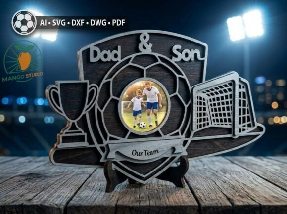 Download 3D Soccer Dad &amp; Son Photo Frame SVG - Premium Resources